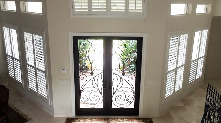 Indianapolis foyer with glass doors and indoor shutters